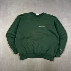Vintage Champion Men's Dark Green Crewneck Sweater